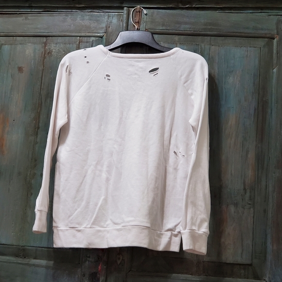 Chaser Rainbow Stripe Long Sleeve Distressed Sweatshirt - Picture 4 of 7